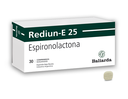 Rediun-E_25_10.png Rediun-E Espironolactona Insuficiencia cardíaca Rediun-E diurético. Espironolactona aldosterona Antiandrógeno