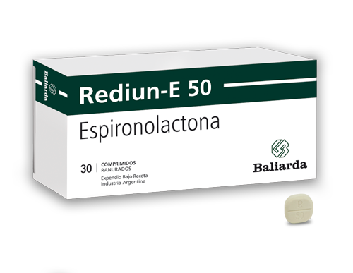 Rediun-E_50_20.png Rediun-E Espironolactona diurético. Espironolactona aldosterona Antiandrógeno Rediun-E Insuficiencia cardíaca