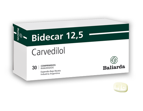 Bidecar_12.5_30.png Bidecar Carvedilol angina de pecho Antianginoso betabloqueante Bidecar Carvedilol Hipertensión arterial Insuficiencia cardíaca