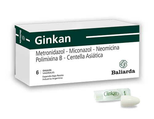 Ginkan_0_10.png Ginkan Centella asiática Metronidazol Miconazol Neomicina Polimixina antibióticos Ginkan infecciones vaginales Metronidazol Miconazol Neomicina vaginitis vulvitis vulvovaginitis