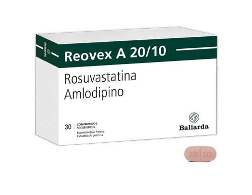 Reovex-A-20-10-30.png Reovex A Rosuvastatina Amlodipino Rosuvastatina Reovex A Amlodipino Combinación Dislipidemia Presión Arterial Alta Bloqueador de los canales de calcio dislipemia hipercolesterolemia Hipertensión arterial estatina Colesterol alto Amlodipina