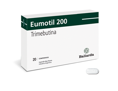 Eumotil_200_20.png Eumotil Trimebutina antiespasmódico constipación diarrea dolor abdominal Eumotil mala digestión Motilidad gastrointestinal nauseas Síndrome de colon irritable Trimebutina