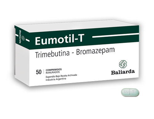 Eumotil-T_0_10.png Eumotil-T Bromazepam Trimebutina ansiolitico Bromazepam colon irritable constipación diarrea Dispepsia dolor abdominal estrés Eumotil T mala digestión Motilidad gastrointestinal psicodigestivo Síndrome del intestino irritable Trimebutina