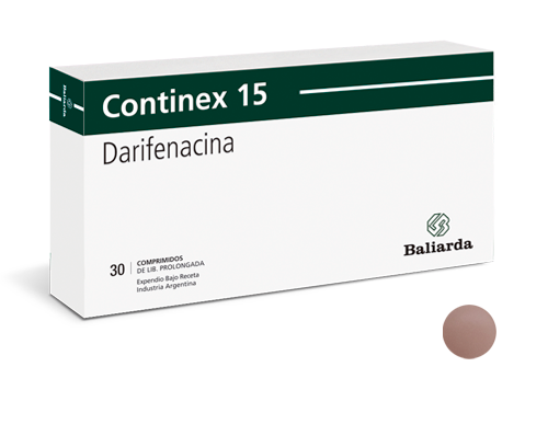 Continex_15_20.png Continex Darifenacina incontinencia urinaria síndrome de vejiga hiperactiva vejiga irritable Darifenacina Continex antiespasmódico antimuscarino M3 anticolinergico
